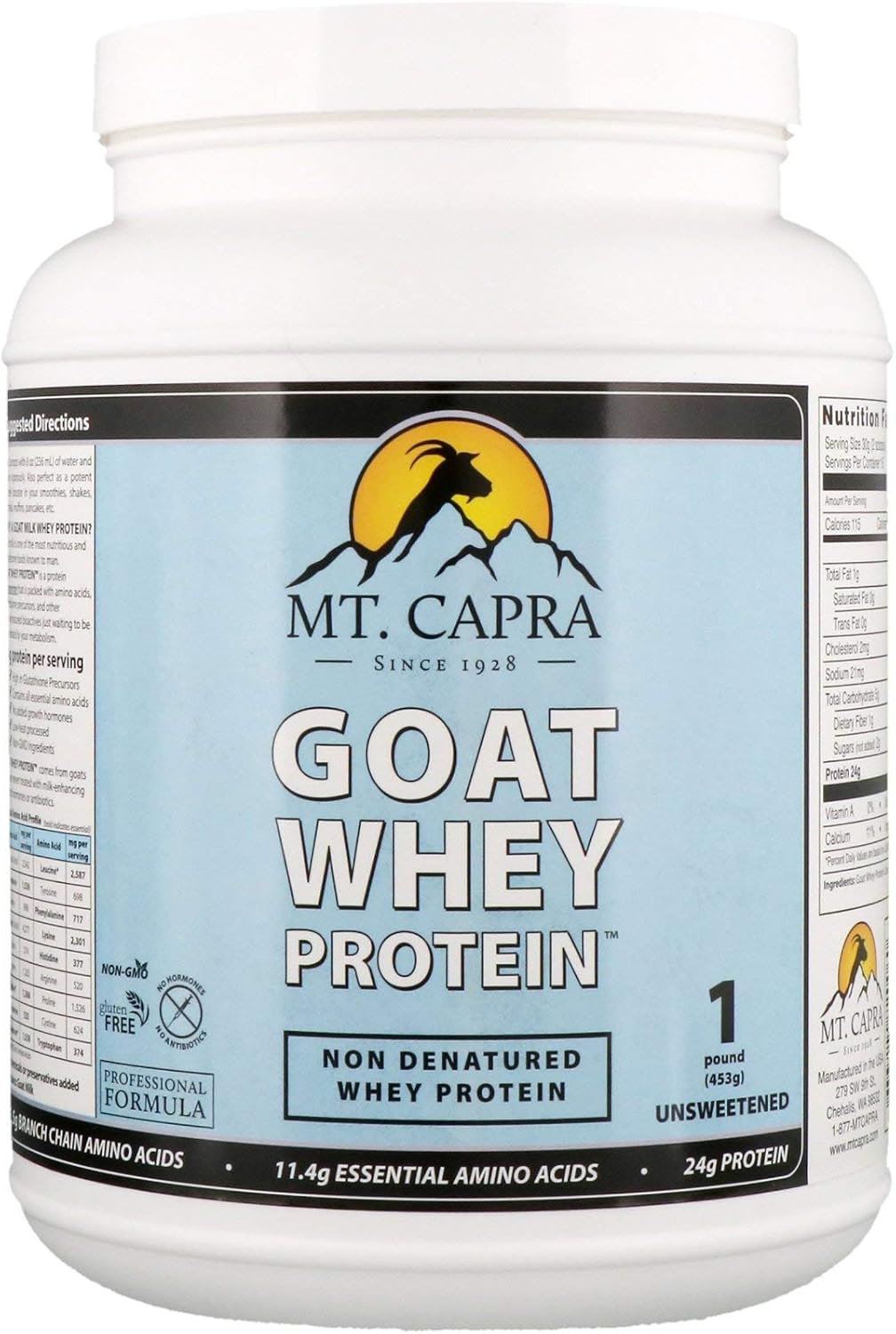 MT. CAPRA Since 1928 Clean Whey Protein | Grass-Fed Undenatured Goat Whey Protein Powder, 24 g Protein Per Serving, All Natural, NonGMO