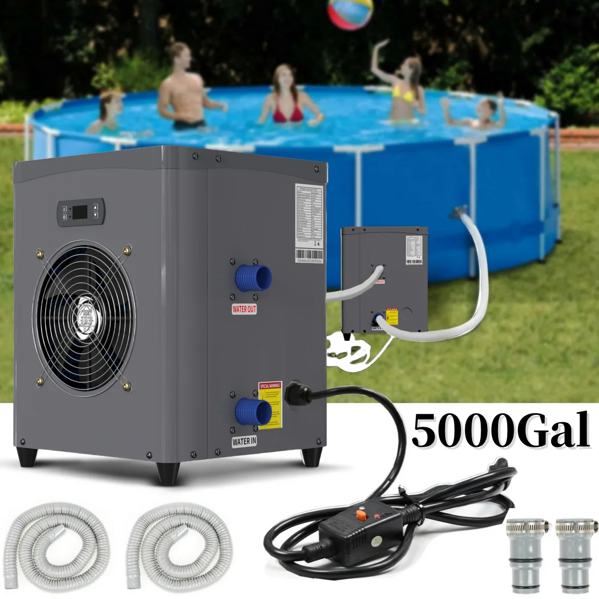 Lilypelle Pool Water Heater for Above Ground Pools,1.8 P Pool Heat Pump,15000 BTU/hr,Up to 5000 gallons,110V~120V/60Hz - Radiant Selections