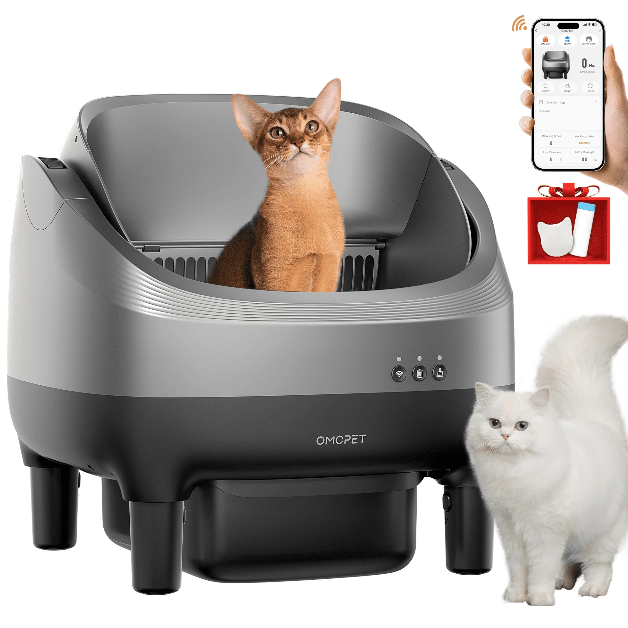 OUDOSPRS Automatic Cat Litter Box Self Cleaning, Smart Litter Box for Multiple Cats with 10 Safety Sensor Radars