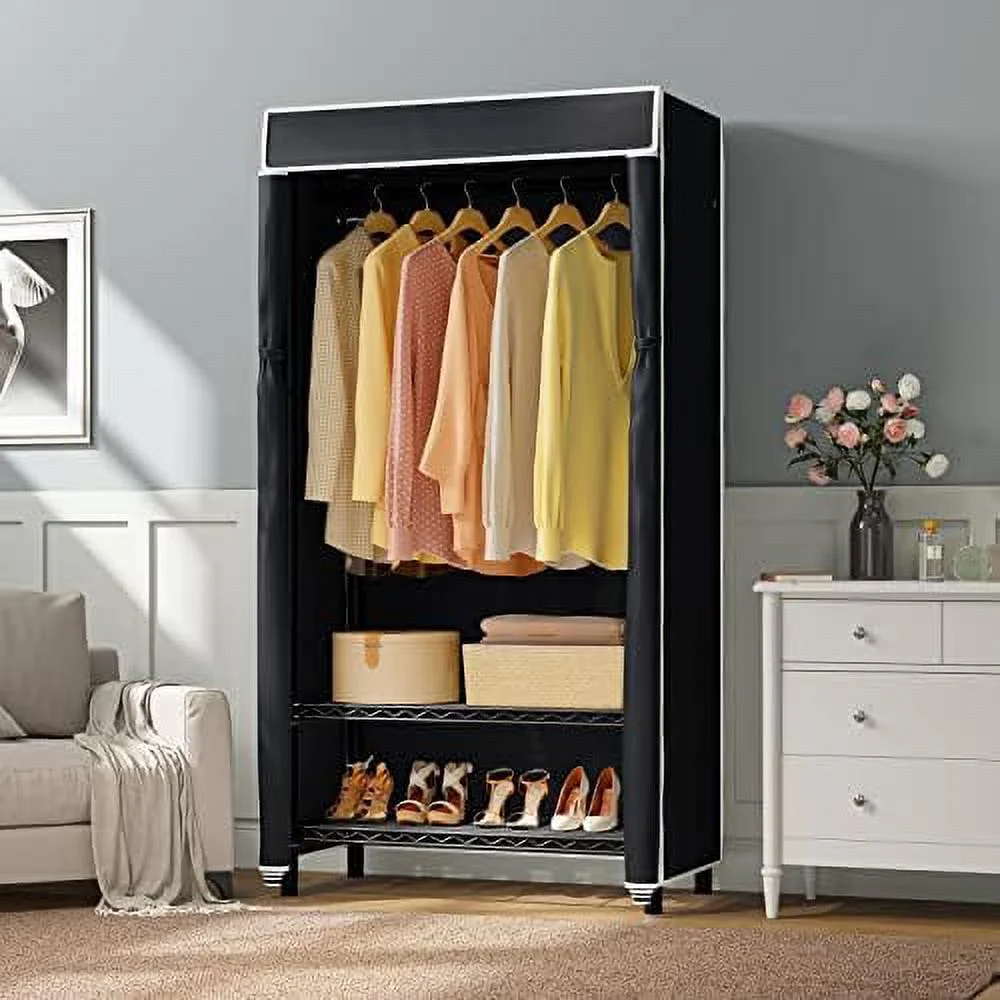 V1S 3 Tiers Garment Racks With Cover Clothing Rack For Hanging Clothes Free Standing Wardrobe Closet For Small Spaces Heavy Duty Clothes Rack