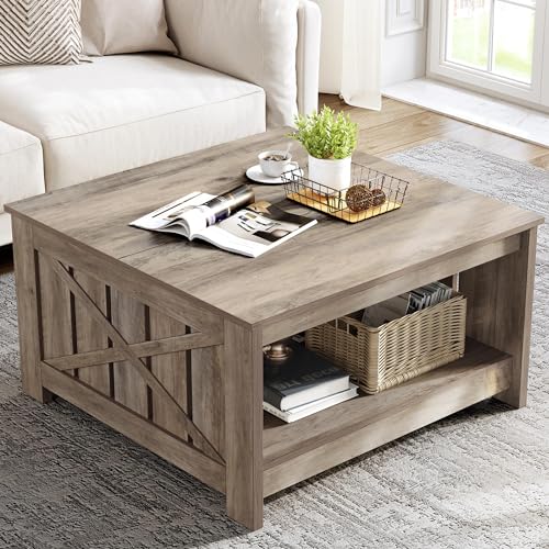 YITAHOME Coffee Table Farmhouse Coffee Table with Storage Rustic Wood Cocktail Table
