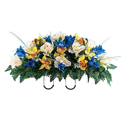 Sympathy Silks Artificial Cemetery Flowers – Realistic Vibrant Tulips Outdoor Grave Decorations