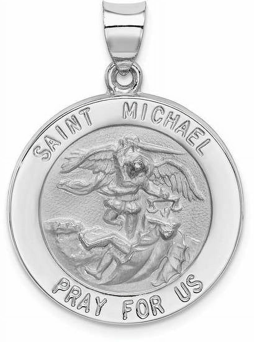 14k White Gold Polished and Satin St. Michael Medal Pendant XR1364