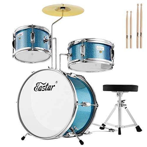 Kids Drum KIt Eastar 3-Piece for Beginners, 14 inch Drum Set with Adjustable Throne, Cymbal, Pedal & Two Pairs of Drumsticks
