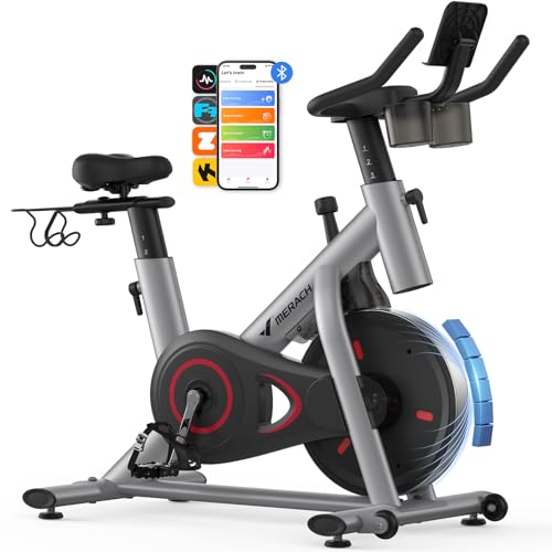 MERACH Exercise Bike, Brake Pad Stationary Bike with Exclusive App, Low Noise Indoor Cycling Bike with 300lbs Weight Capacity