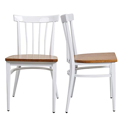 LUCKYERMORE Heavy Duty Metal Dining Chair Set of 2, Stackable Commercial Chair with Wood Seat, Metal Frame, 450lbs Capacity, for Kitchen, Restaurant