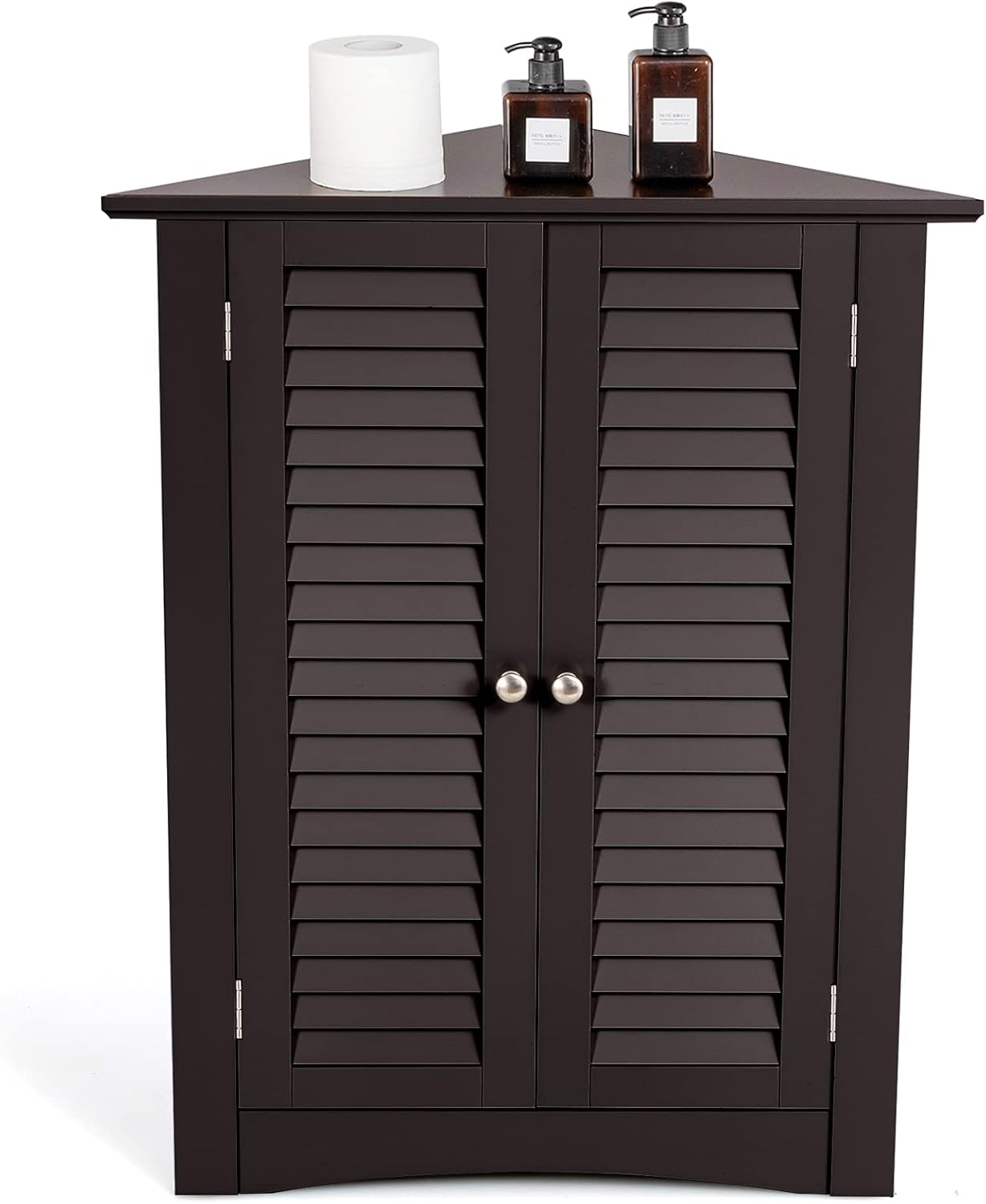 Tangkula Corner Storage Cabinet, Space Saving Corner Cabinet with Double Shutter Doors & Adjustable Shelf