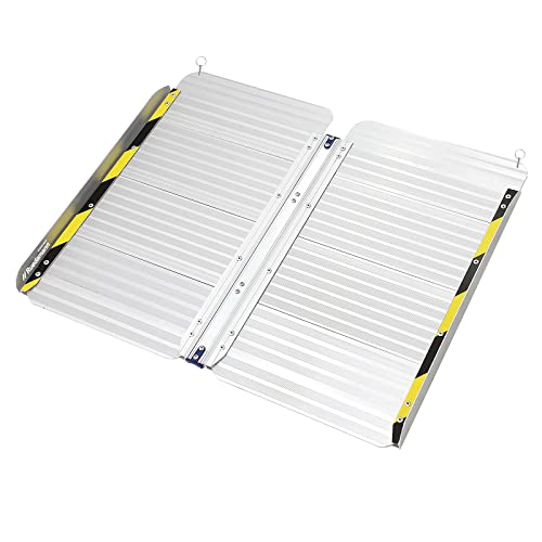 Ruedamann Aluminum Folding Threshold Ramp, 600 Pound Capacity, Anti-Skid Pad, Webbing Handle, Anti-Collision Mute Pad for Wheelchairs, Steps, Stairs