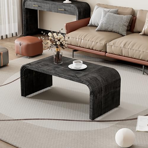 47.2" Minimalist Coffee Table with Curved Art Deco Design,Retro Multifunctional Cocktail Table for Living Room,Dining Room