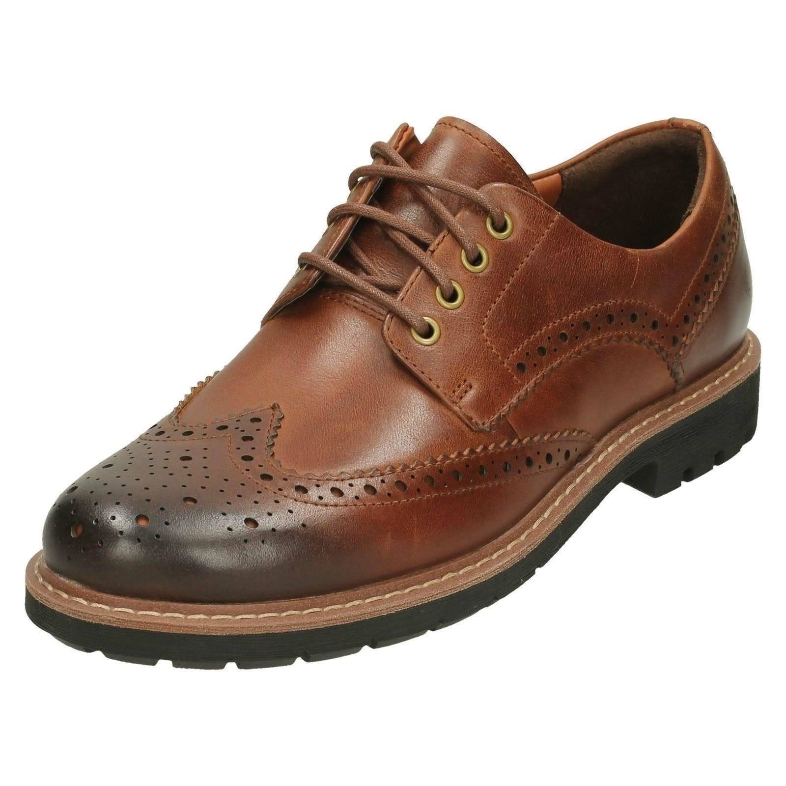 Clarks Men&s BATCOMBE Wing Leather Brogues - Dark Tan - UK 11