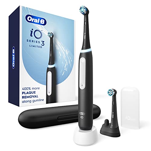 Oral-B iO Deep Clean Rechargeable Electric Powered Toothbrush, Black with iO Series 3 Limited, 2 Brush Heads and Travel Case