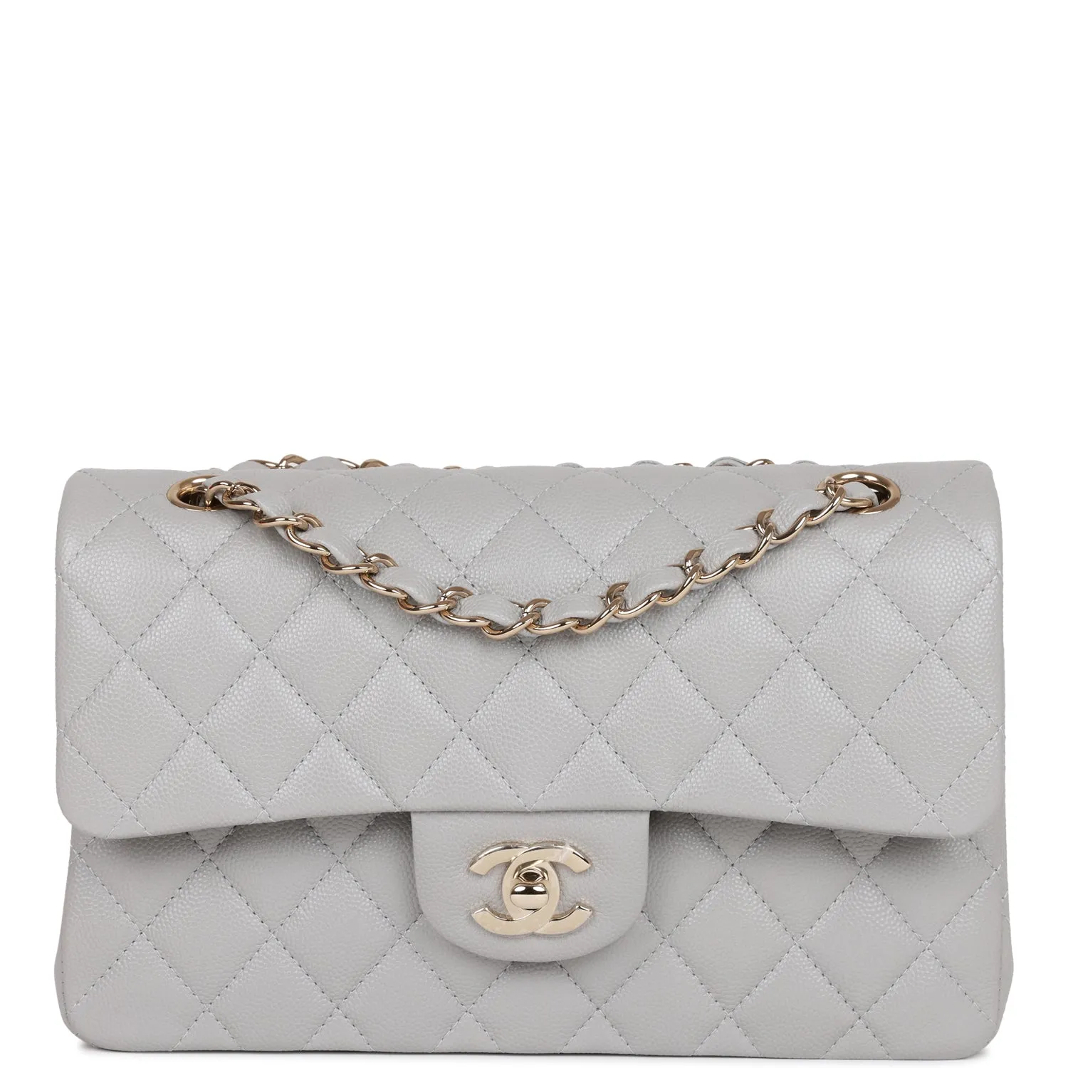 Small Classic Double Flap Grey Caviar Light Gold Hardware