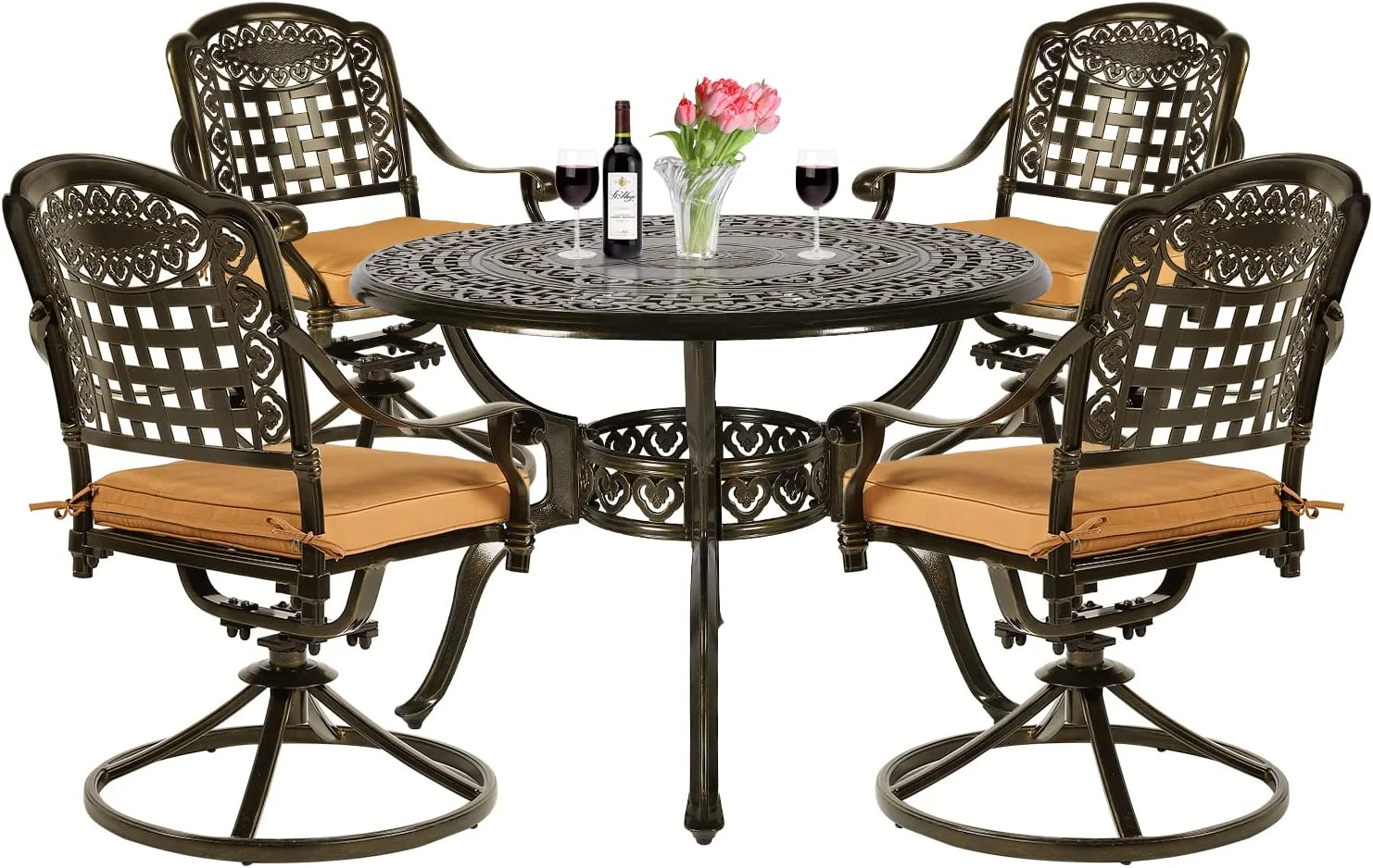 VIVIJASON 5-Piece Outdoor Patio Dining Set, All-Weather Cast Aluminum Conversation Set, Patio Furniture Set for Balcony Lawn Garden