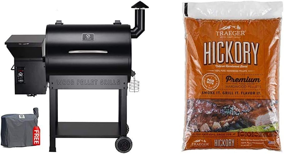 Z Grills ZPG-7002B 2020 Upgrade Wood Pellet Grill & Smoker in Black & Traeger PEL319 Hickory 100% All-Natural Hardwood Grill Pellets