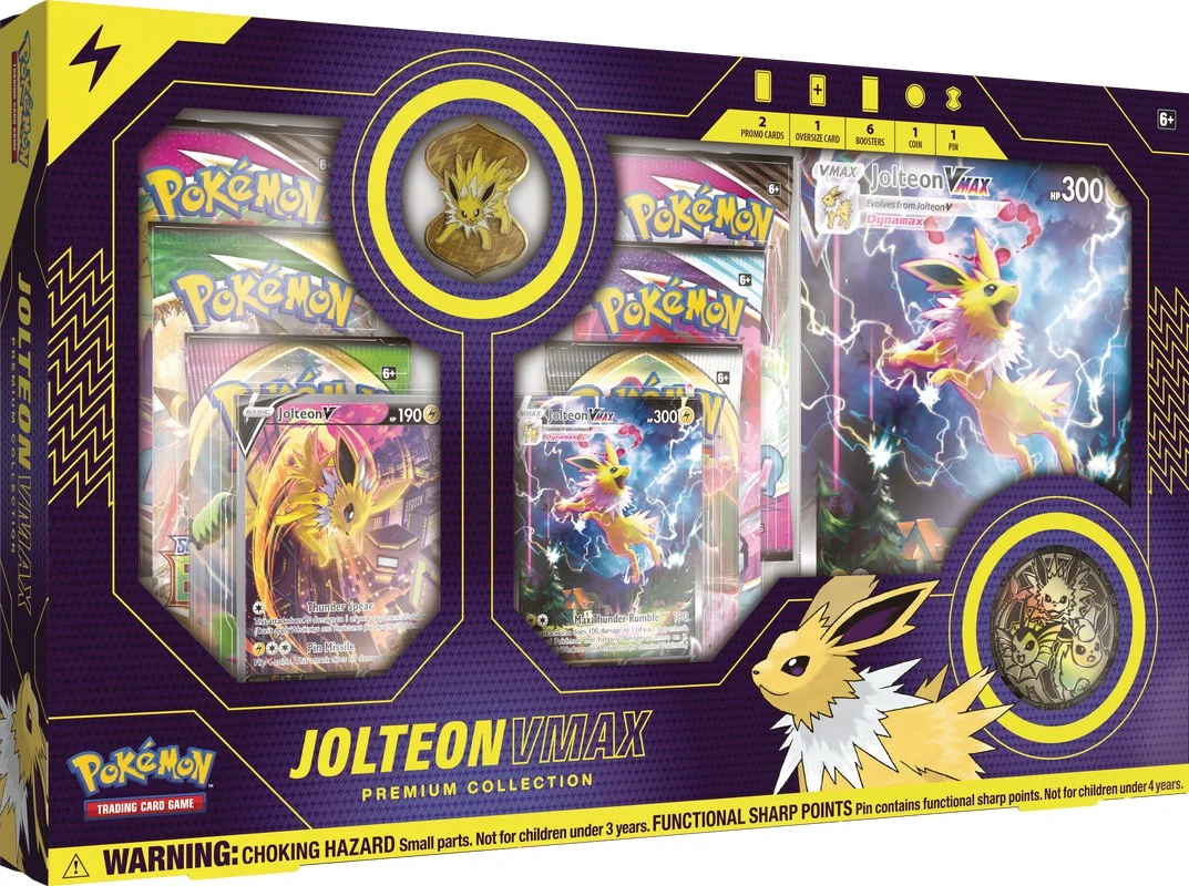 Pokemon Eevee Evolutions Jolteon VMAX Premium Collection (6 Booster Packs, Promo Card, Oversized Card, Coin, Pin & More) - Curated Treasures Market