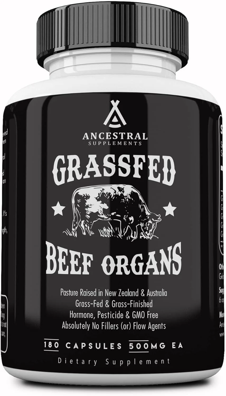ANCESTRAL SUPPLEMENTS Grass Fed Beef Organs 180 Capsules 500mg EA - Kansas Nuitrition - HNZSDS