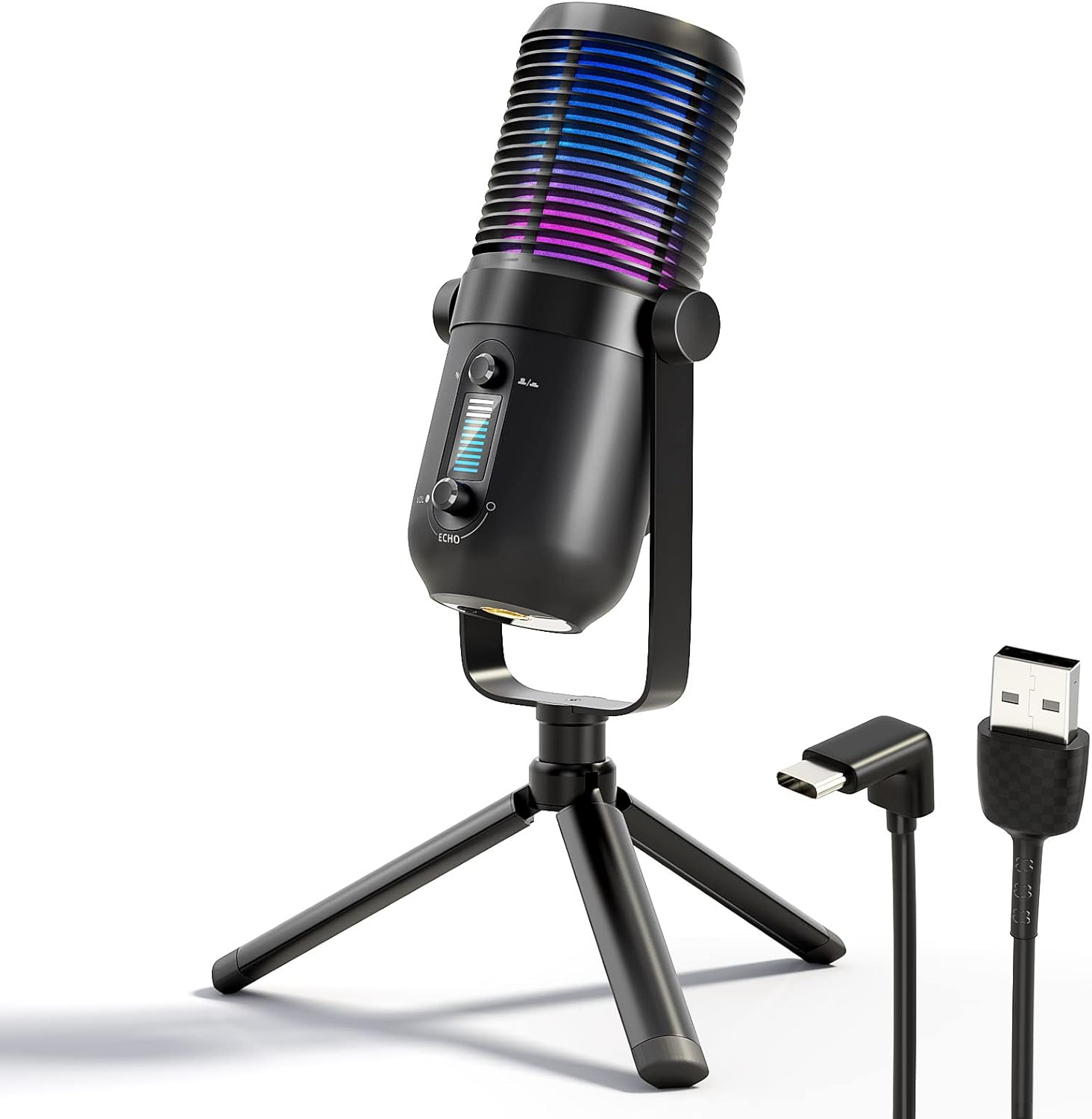 USB Microphone for PC, RGB Gaming Desktop Microphone Condenser Mic with Tripod Stand for Streaming, Studio Recording, Podcast