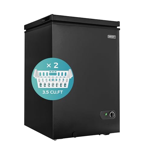 EUHOMY 3.5 Cu.Ft Chest Freezer with Removable Basket, Small Deep Freezer Adjustable 7 Thermostat, Quiet Mini Freezer Free-Standing Top Door