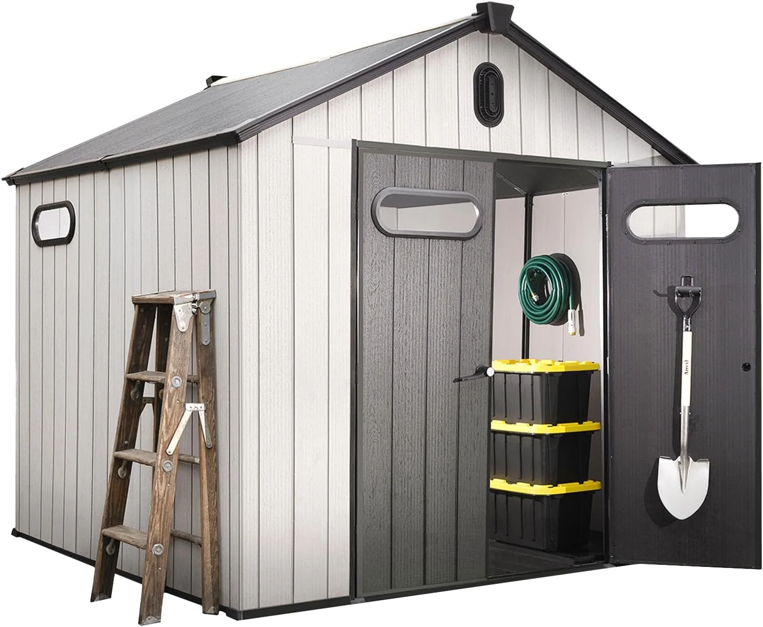 EconoHome 8x8 Ft Outdoor Storage Shed with Floor - Heavy-Duty Resin - Waterproof Shed with Lockable Door for Garden - Backyard, Tool Storage Use