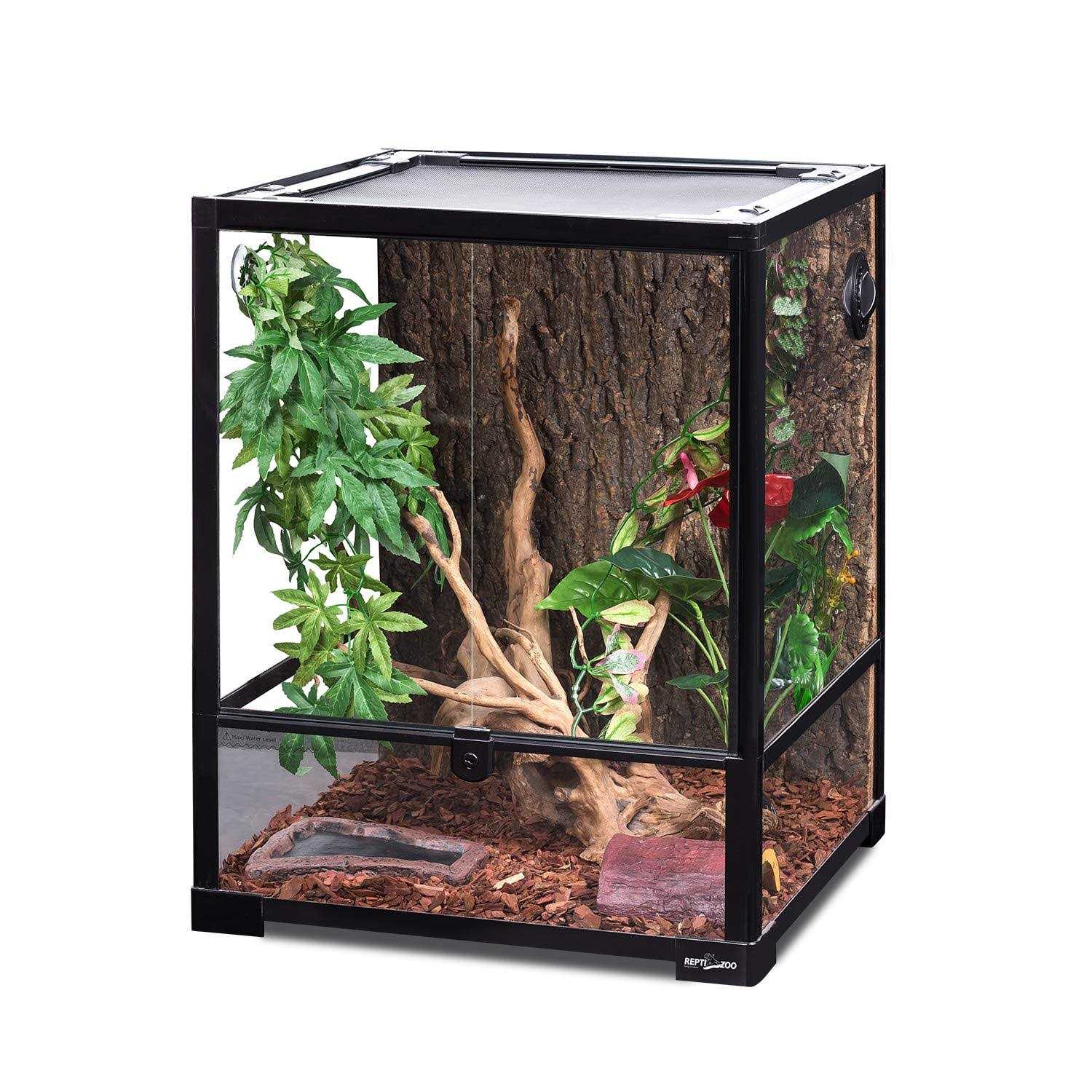 REPTI ZOO Reptile Glass Terrarium 18 x 18 x 24 Front Opening Terrarium with Double Hinge Door & Top Screen Ventilation