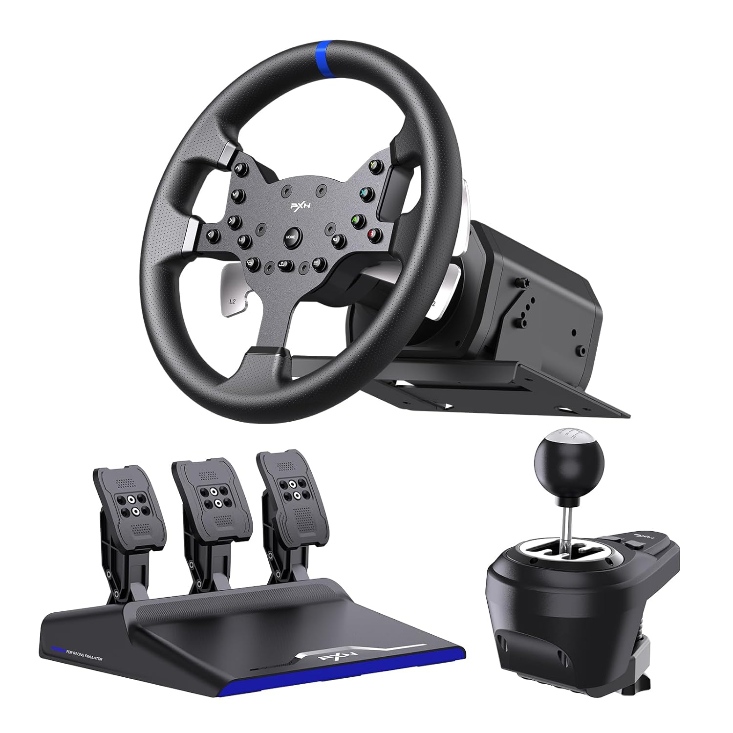 PXN V99 PC Racing Wheel, Real Force Feedback Steering Wheel with Pedals and Shifter, Detachable 270/900 Degree Race Steering Wheel Simulator for PC