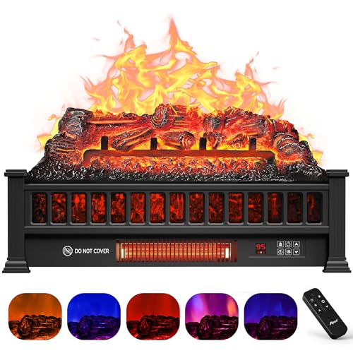 Electric Fireplace Logs 20-Inch, Remote Controller Fireplace Insert Log Heater, Adjustable Flame Colors, Realistic Fake firewood Flame