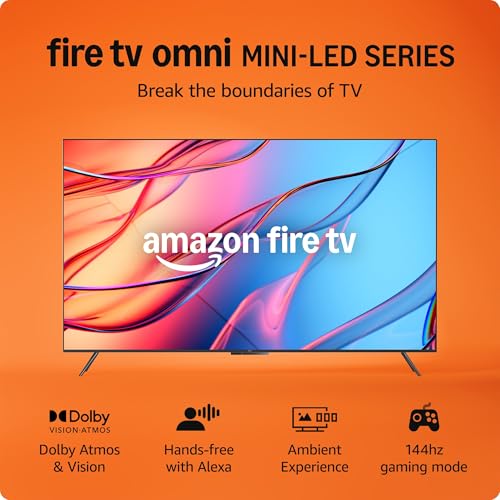 Amazon Fire TV 55" Omni Mini-LED Series, QLED 4K UHD smart TV, Dolby Vision IQ, 144hz gaming mode, Ambient Experience, hands-free with Alexa