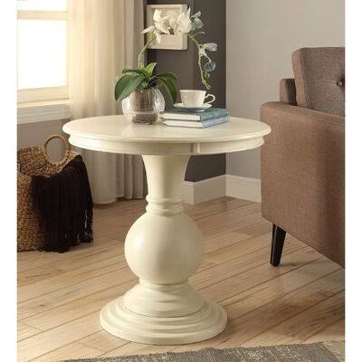 Idabel Pedestal End Table Canora Grey Color: Antique White