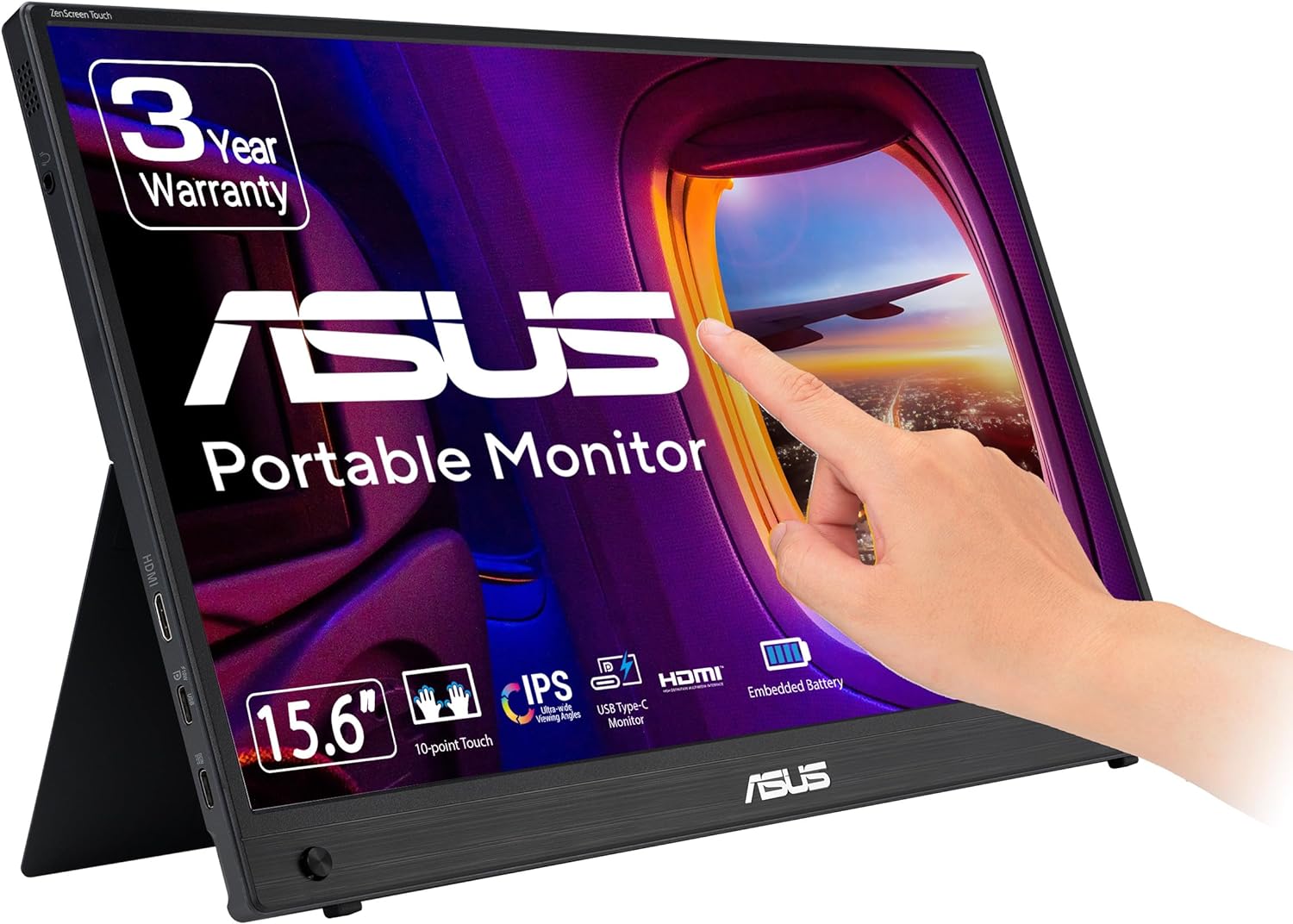 ASUS ZenScreen Touch 16” USB-C Portable monitor (MB16AMTR) - Full HD, IPS, Built-in Battery, Kickstand, Tripod socket, Eye Care