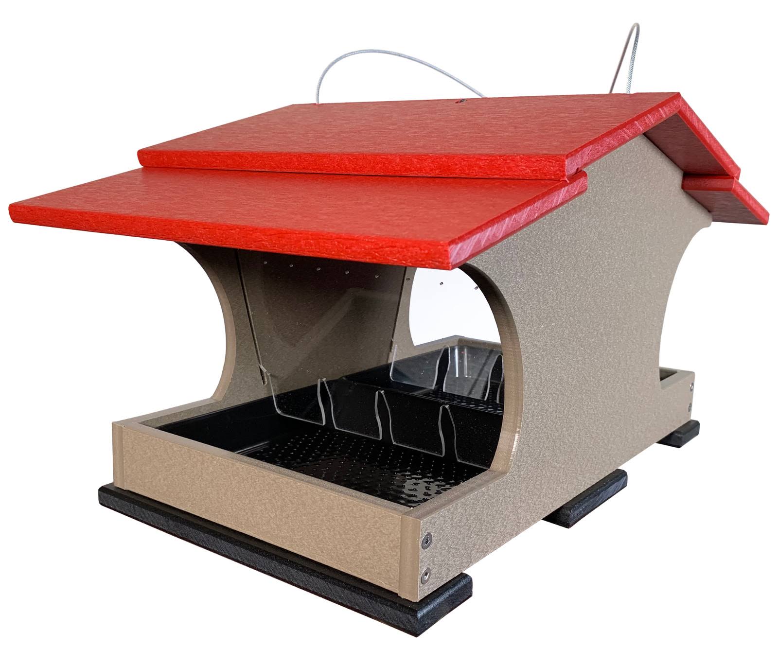 JCS Wildlife Large Poly Hopper Bird Feeder (Cardinal Red/Tan)