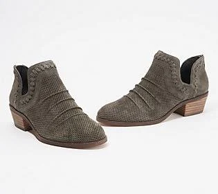 Vince Camuto Perforated Suede Ankle Booties - Palmina, Size 8-1/2 Medium, Shady Grey