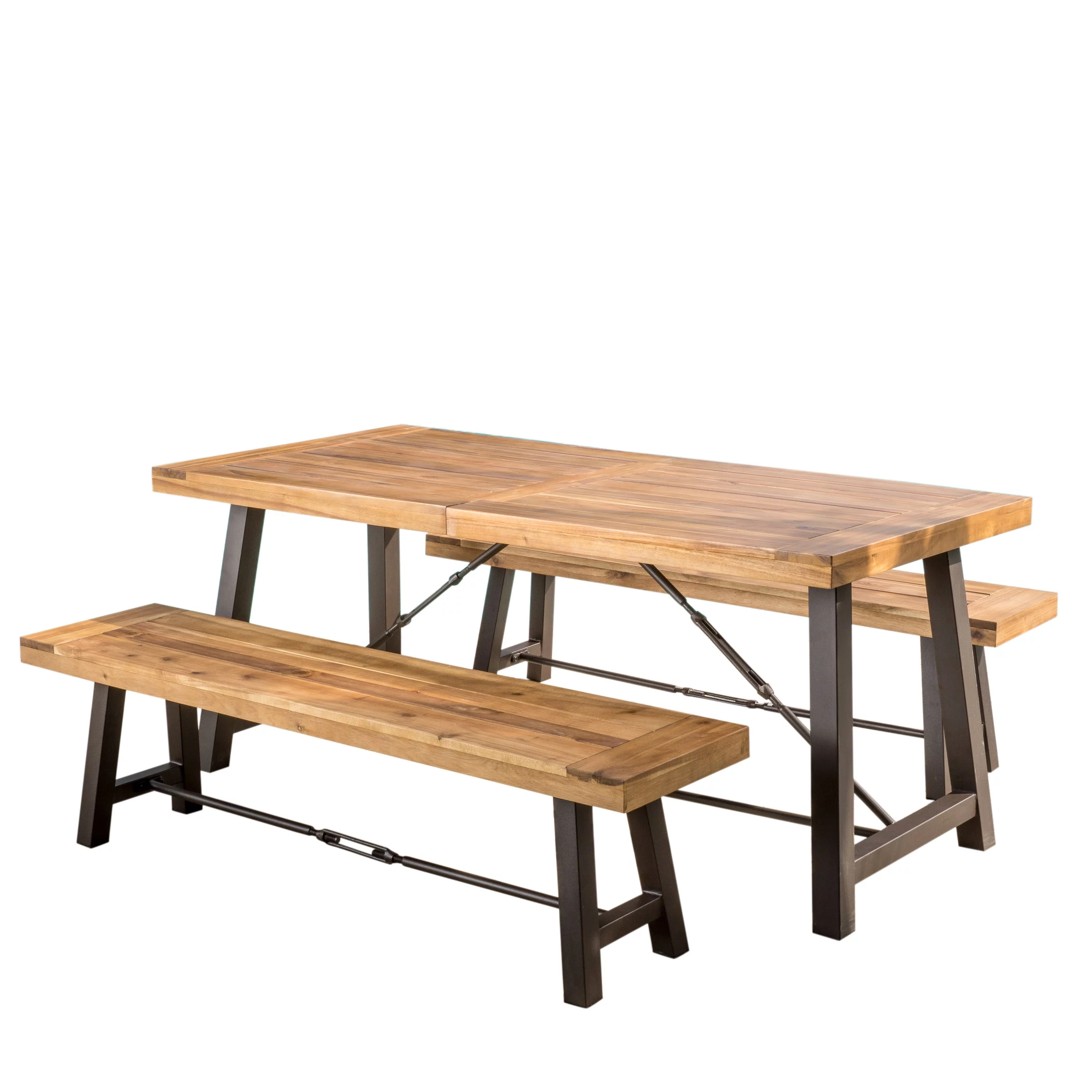 Canton Acacia Wood 3-Piece Picnic Table, Teak Finish