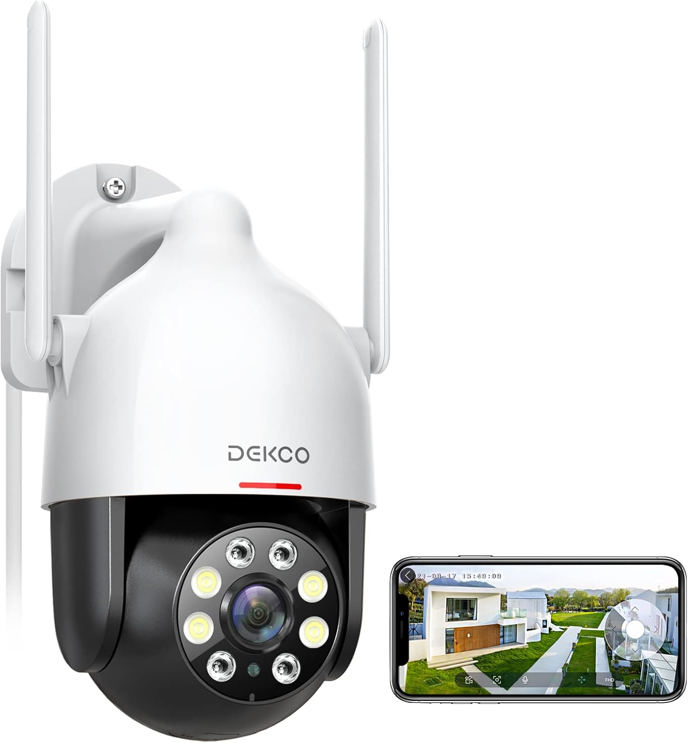 Security Camera Outdoor/Home, DEKCO WiFi Outdoor Security Cameras Pan-Tilt 360° View, 1080P Dome Surveillance Cameras with Motion Detection and Siren