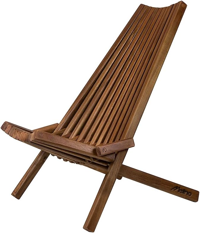 Melino Folding Wooden Outdoor Chairs - Low Profile, Acacia Wood Outdoor Lounge Chair, Stylish Wooden Folding Chair, Cinnamon