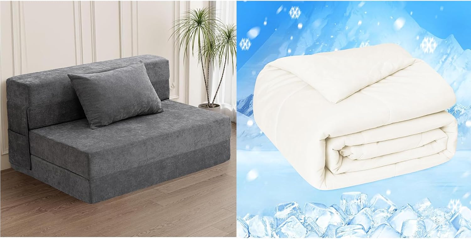 HOMFINE Folding Sofa Bed - Convertible Sleeper Chair with Pillow, Fold Out Couch, Memory Foam Floor Mattress, Futon Couch