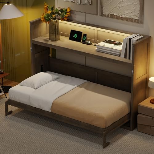Ball & Cast Queen Size Murphy Bed Hideaway Wall Chest with Top Shelves & USB,Storage Cabinet Bed Frame w/Slat Support