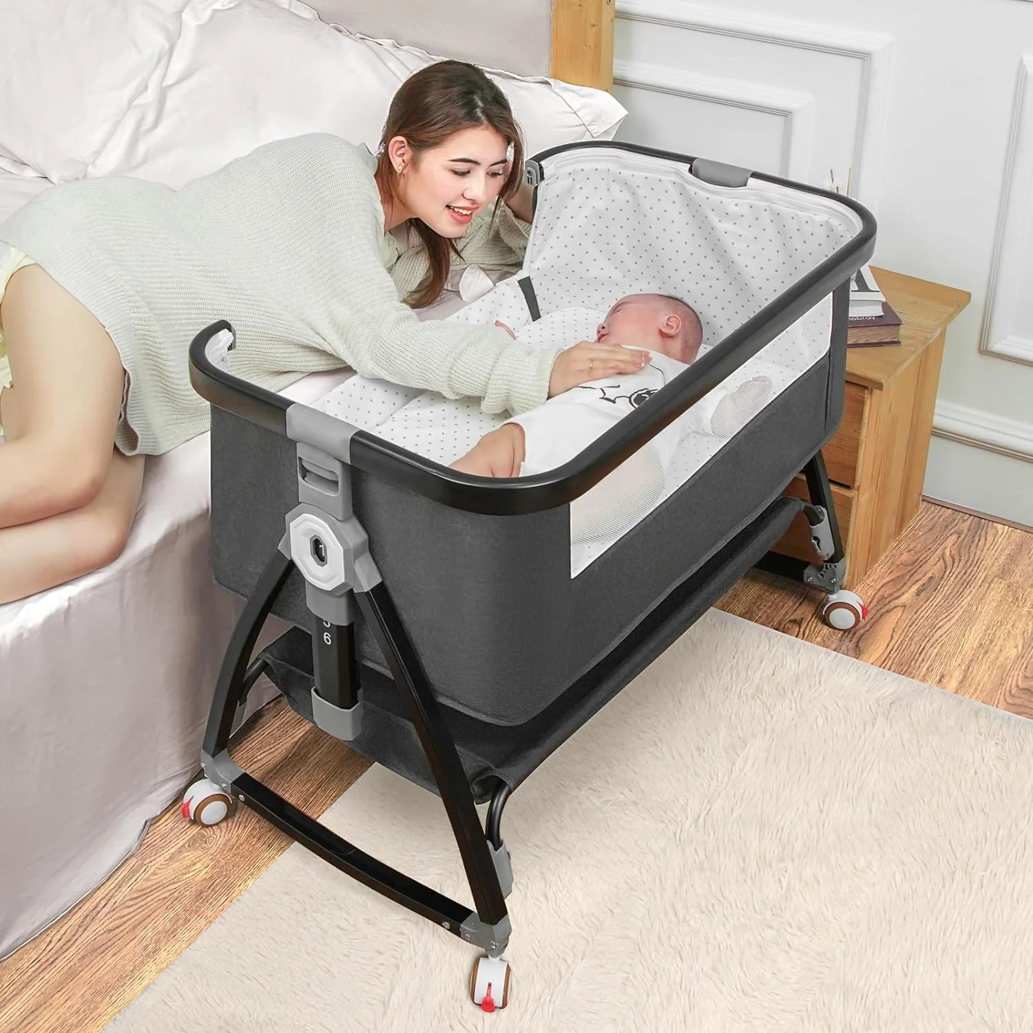 Baby Bassinet Bedside Sleeper. Bedside Bassinet for Baby. 3 in 1 Bedside Crib with Adjustable 6 Height. Portable Bassinet for Newborn/Infant. Baby