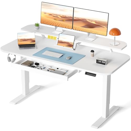 COMHOMA Electric Standing Desk with Drawers, 48 x 24'' Sit Stand up Desk with Monitor Stand, Laptop Stand