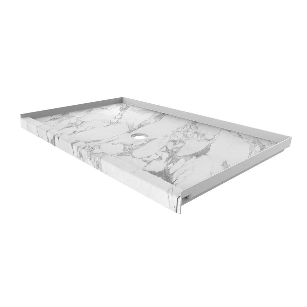 FlexStone 36 in. x 60 in. Single Threshold Shower Base with Center Drain in Calacatta White