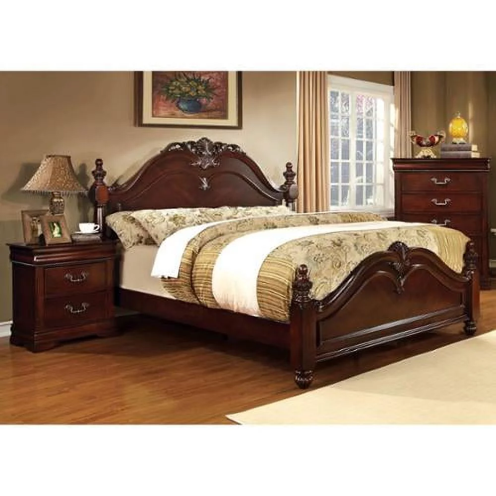 Furniture of America Diva Traditional Cherry Solid Wood 3-Piece Poster Bedroom Set by  California King