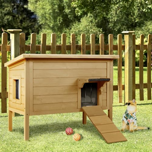 Ivy&Lane Outdoor-Cat-House | Insulated-Feral-Cat-Shelter | Weatherproof | for Winter | Foam & Wood | Large | for Multiple Cats | Fold-up Stair |