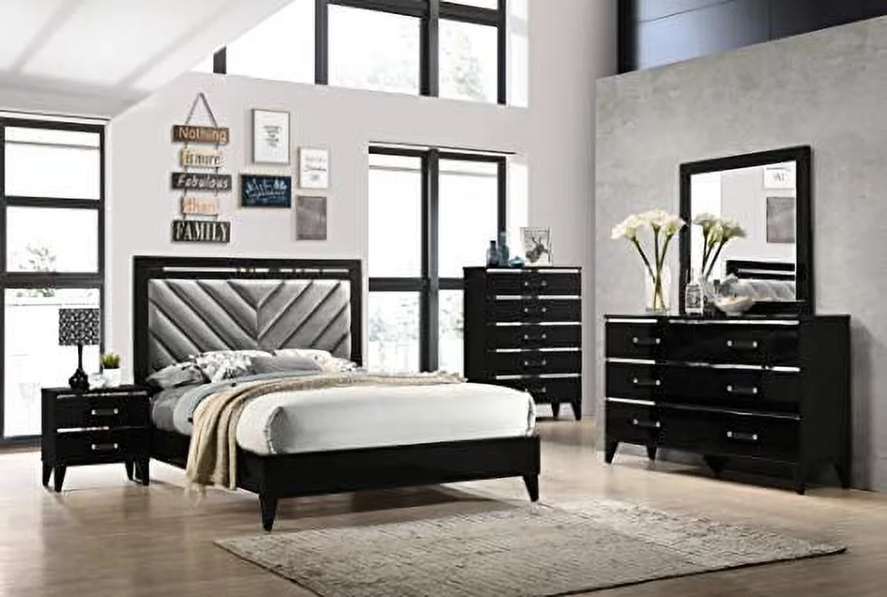 Kings Brand Furniture Madison 6-Piece King Size Black Bedroom Set. Bed, Dresser, Mirror, Chest & 2 Nightstands - Curated Treasures Market