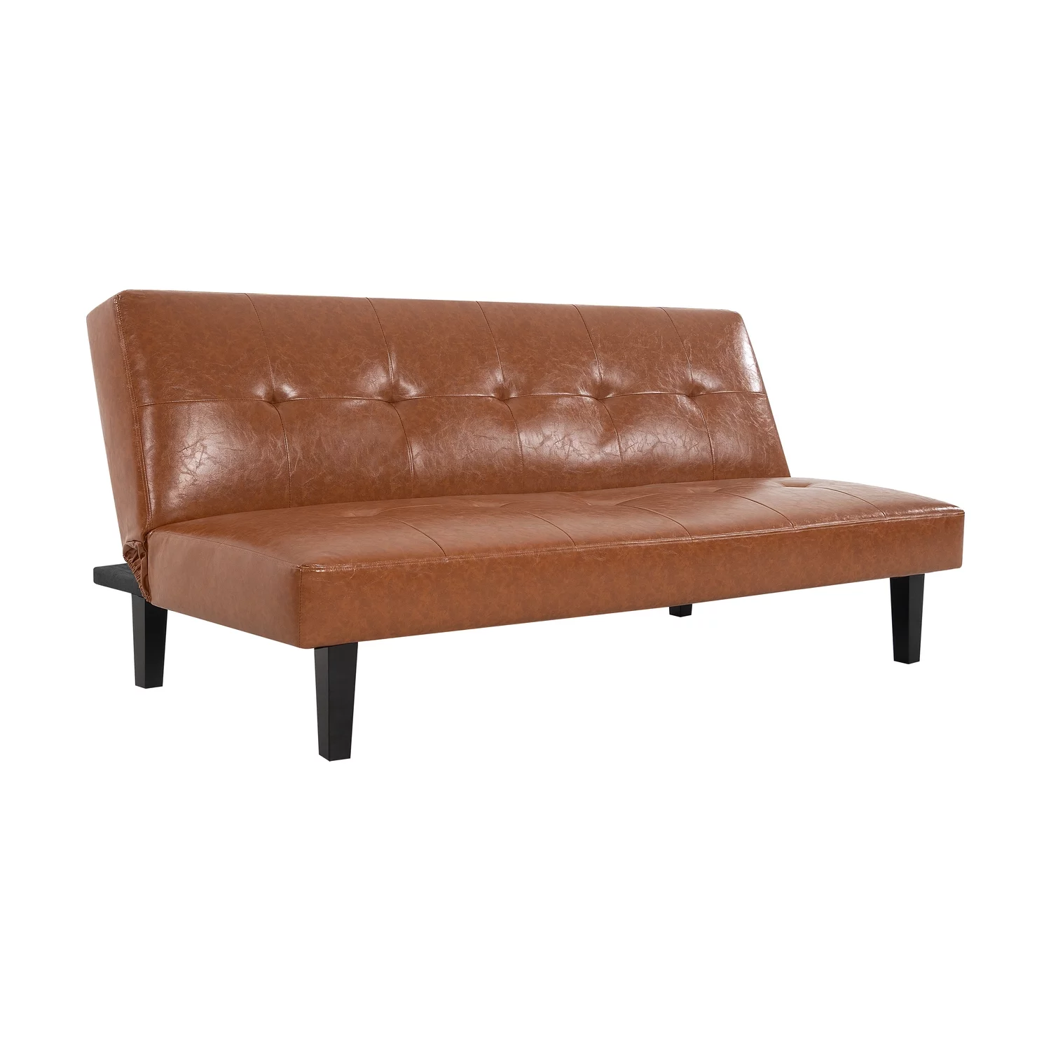 Button Tufted Futon Sofa Bed, Caramel, Faux Leather by Naomi Home-Color:Caramel