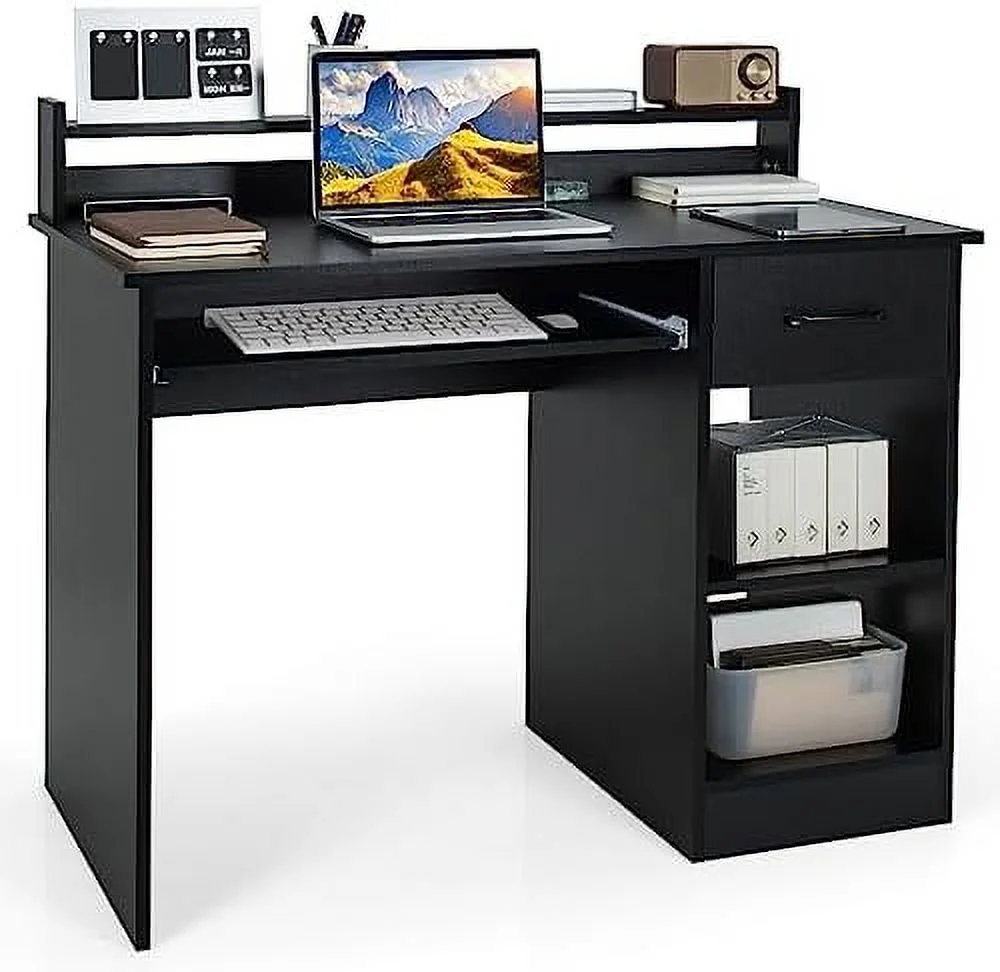 Computer Desk   Office Desk with Large Drawers  Hutch  Keyboard Tray  5-Position Adjustable Open Shelves  Easy Assembly  Writing Desk for Bedroom