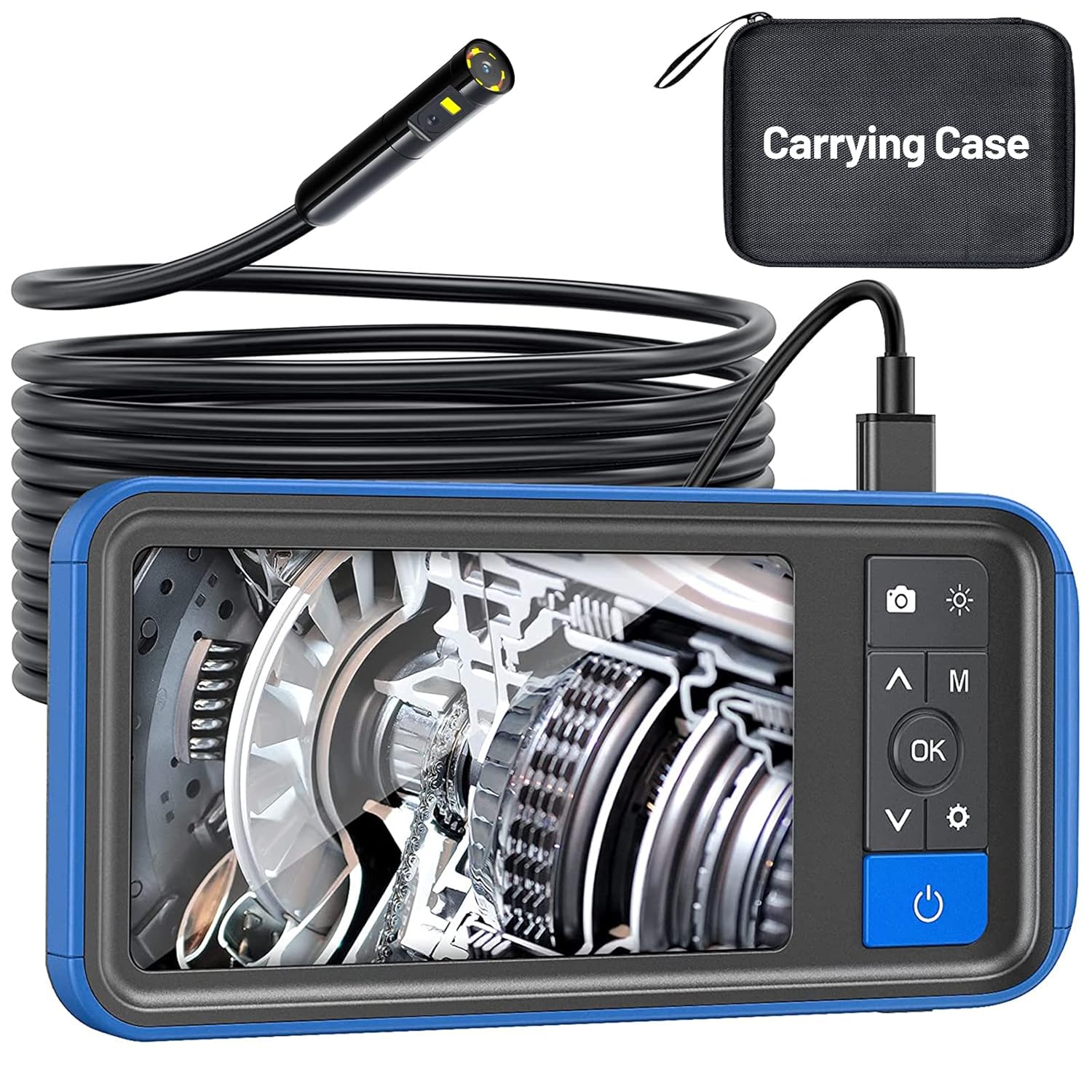 Dual Lens Endoscope Borescope, Teslong 4.5 HD Snake Inspection Camera with Light, Automotive Scope Camera with Flexible Cable