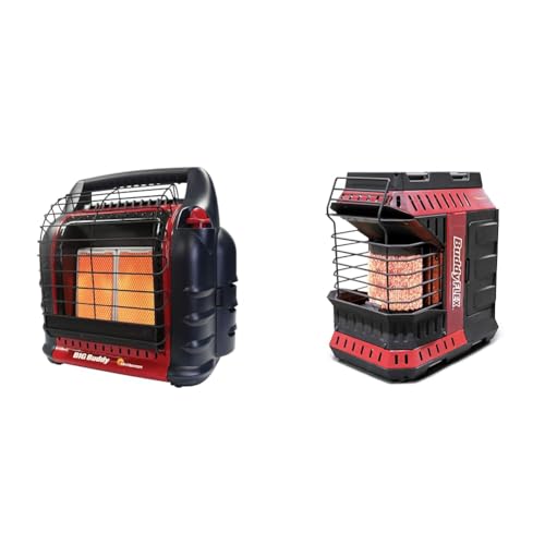 Mr Heater 4000 to 18000 BTU 3 Setting Portable LP Gas Heater Unit with Dual Tank Connection for Indoor and Outdoor Use, Black/Red