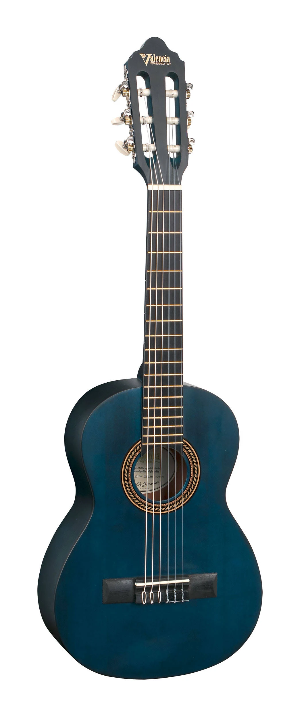 Valencia VC201TBU - 1/4 Size Classical Guitar - Satin Transparent Blue