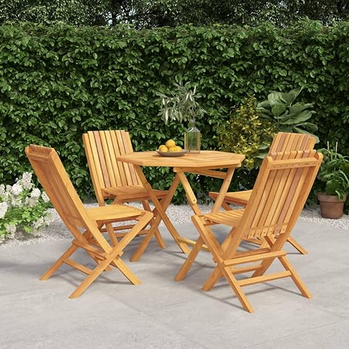 5 Piece Patio Dining Set Solid Wood Teak,Classic Wooden Patio Dining Set for Relaxation and Family Gatherings Furniture Sets for Patio, Lawn & Garden