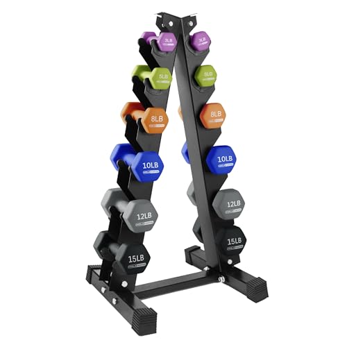 HolaHatha Neoprene Dumbbell Free Hand Weight Set with Rack, Ideal for Home Exercises to Gain Tone and Definition
