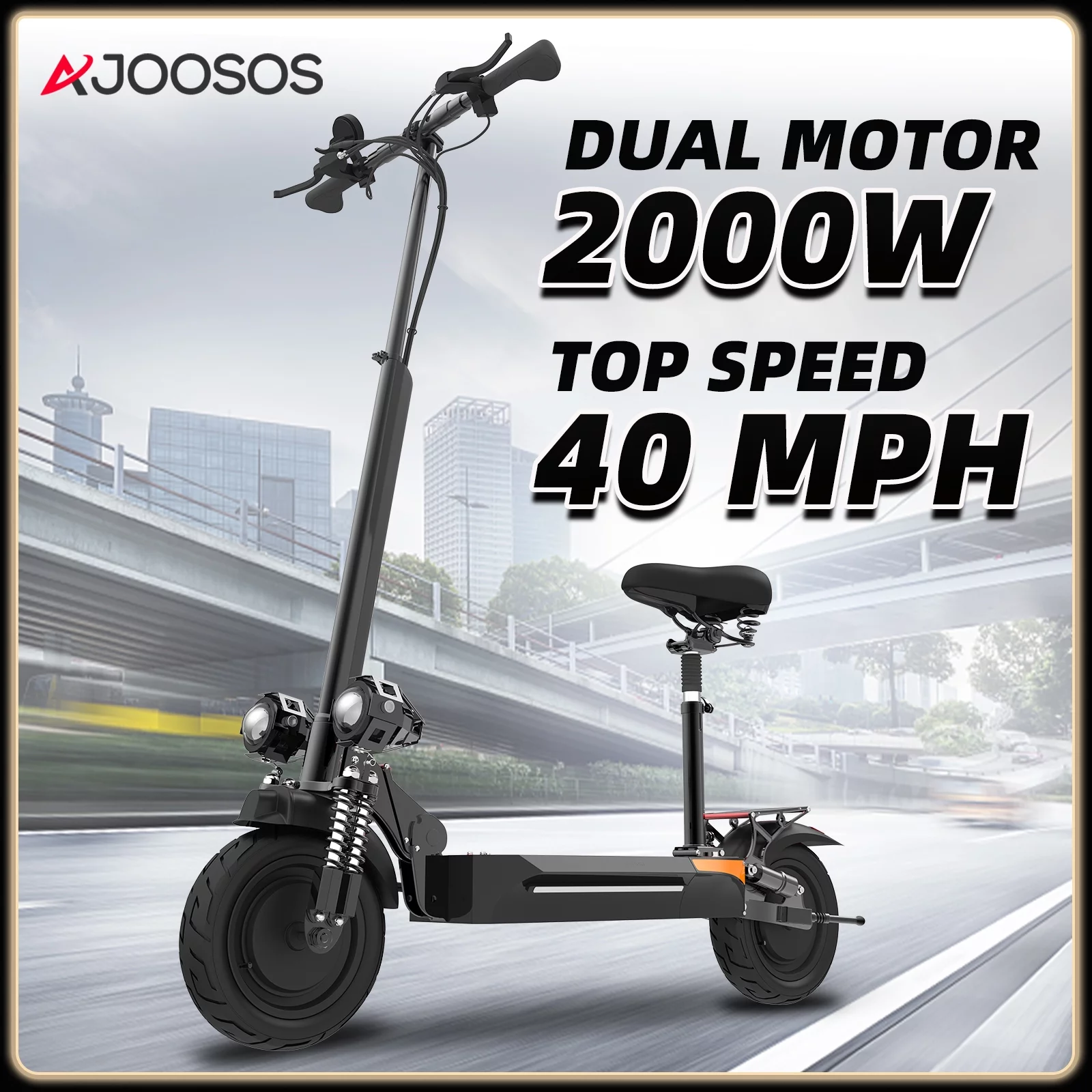 AJOOSOS X500 Electric Scooter with Seat - 2000W Dual Motor, 40 mph Max Speed, 40 Miles Long Range, 300lbs Max Load